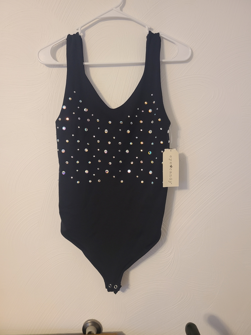 eye candy Black Rhinestone-Studded Sleeveless Bodysuit